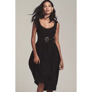 By Anthropologie Belted Tulip Midi Dress Black XL